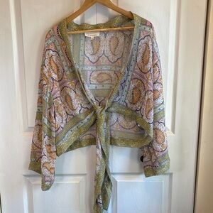 Anthropologie Multicolor Paisley Tie-Front Sheer Shirt Women's